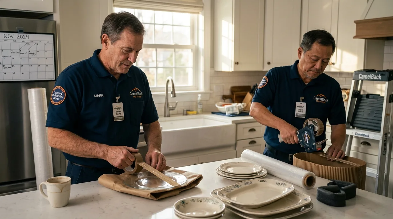 Professional crew packing kitchen dishware in Childress, TX